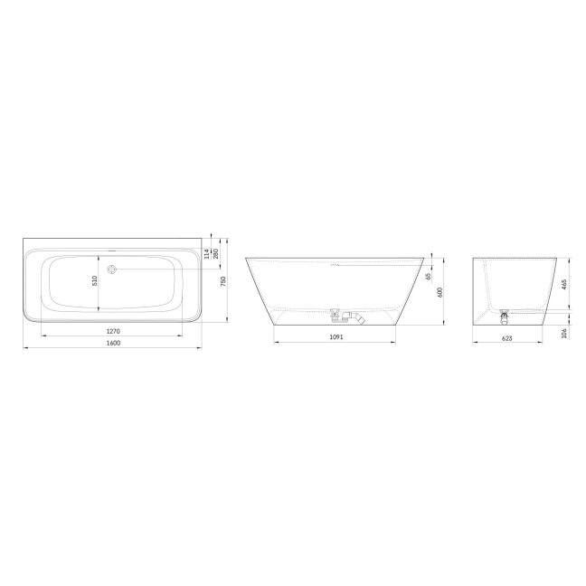 Akmens masės vonia QUADRO 1600 x 750mm Glossy White 4