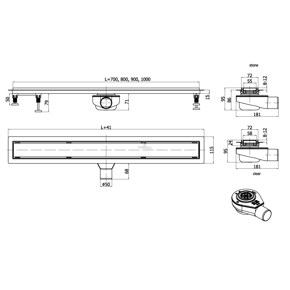 Dušo latakas SIEME TORSION STEEL nerūdijantis plienas 5