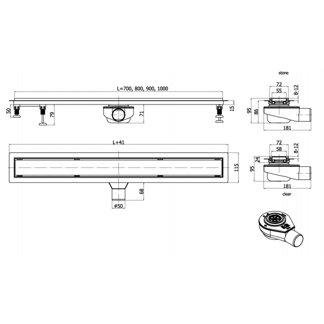 Dušo latakas SIEME TORSION STEEL nerūdijantis plienas, juodas matinis 5
