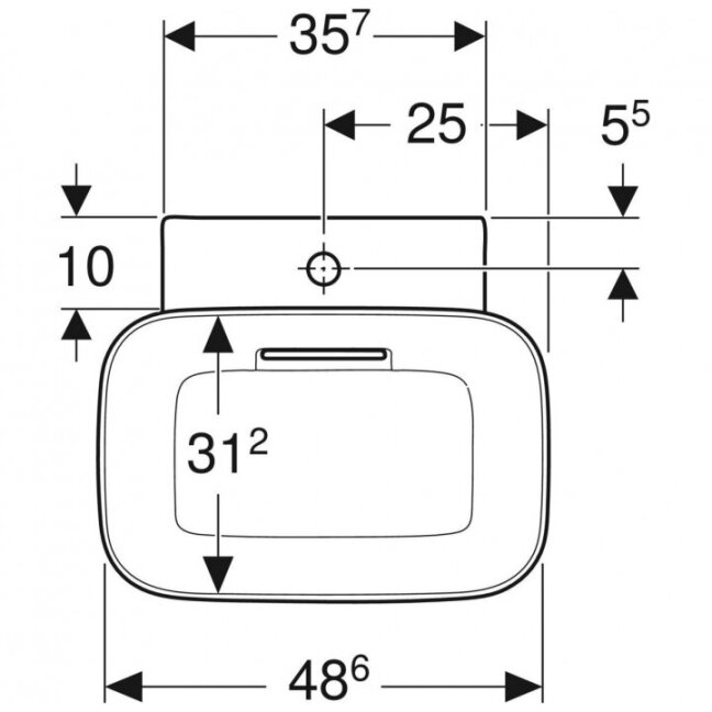 Geberit ONE ant stalviršio pastatomas dubens formos praustuvas 50cm, nuotakas horizontalus 5 Geberit ONE ant stalviršio pastatomas dubens formos praustuvas 50cm, nuotakas horizontalus 5