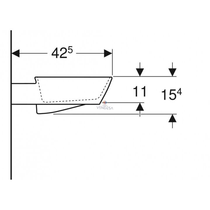 Geberit ONE ant stalviršio pastatomas dubens formos praustuvas 50cm, nuotakas horizontalus 4