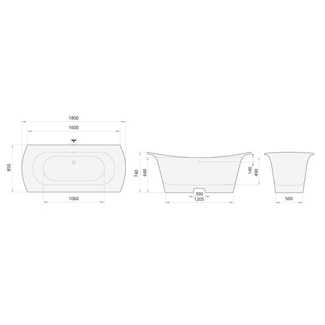 Lieto akmens laisvai pastatoma vonia PAA BEL CANTO 1800 x 850mm, balta blizgi 4