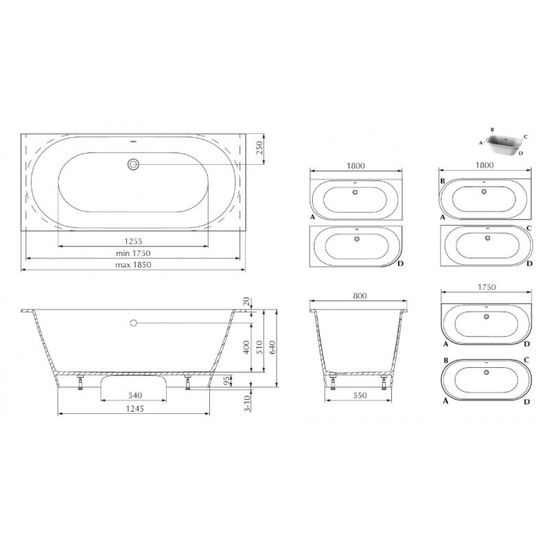 Lieto akmens vonia PAA VARIO XL 1850 x 800mm, balta blizgi 4 Lieto akmens vonia PAA VARIO XL 1850 x 800mm, balta blizgi 4