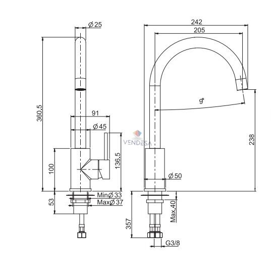 Nerūdijančio plieno maišytuvas virtuvės plautuvei F7057INOX 1