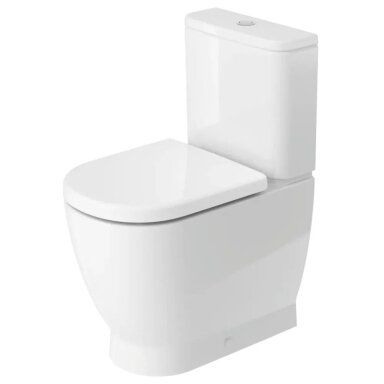 Pastatomas, brekraštis WC puodas Duravit D-Code su lėtai nusileidžiančiu dangčiu; Vandens pajungimas iš galo kairėje Pastatomas, brekraštis WC puodas Duravit D-Code su lėtai nusileidžiančiu dangčiu; Vandens pajungimas iš galo kairėje