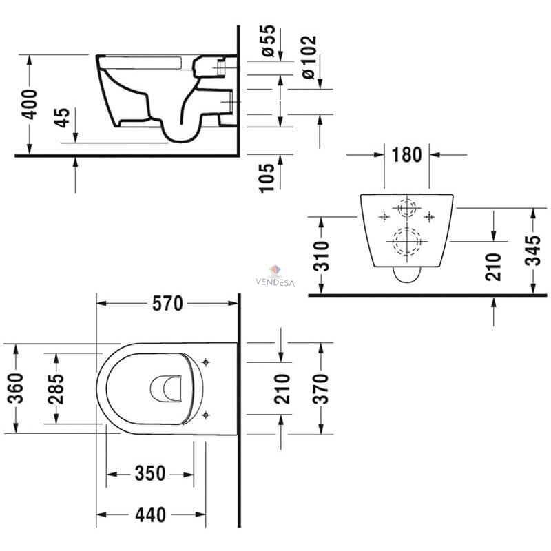 Pakabinamas klozetas Duravit Me by Starck 370x570 su lėtaeigiu dangčiu 2