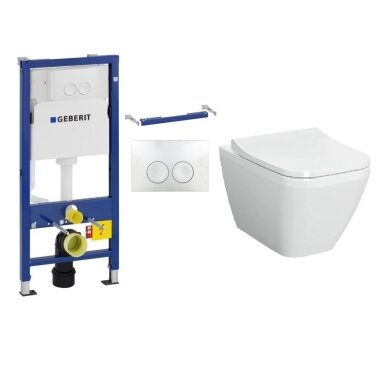 Potinkinio rėmo GEBERIT Basic ir pakabinamo klozeto Vitra Integra Square su lėtaeigiu dangčiu komplektas Potinkinio rėmo GEBERIT Basic ir pakabinamo klozeto Vitra Integra Square su lėtaeigiu dangčiu komplektas