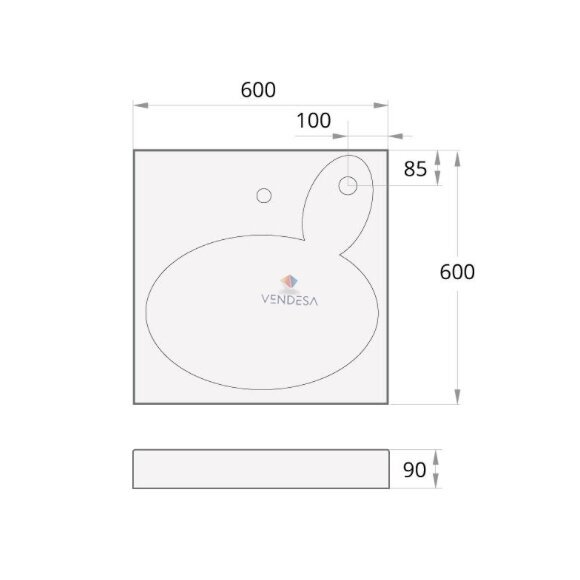 Praustuvas Claro 600 x 600mm, baltas blizgus 4
