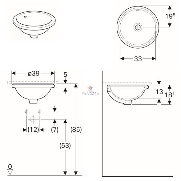 Praustuvas montuojamas iš apačios Geberit VariForm apvalus 33 cm 3 Praustuvas montuojamas iš apačios Geberit VariForm apvalus 33 cm 3