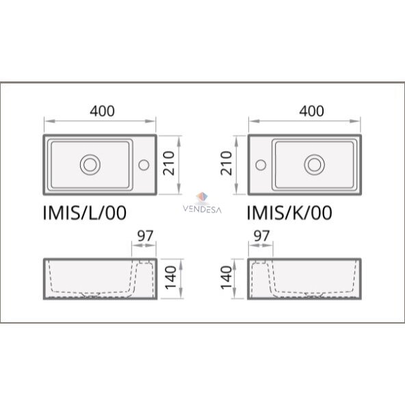 Praustuvas MI 400x210 mm, baltas matinis 2