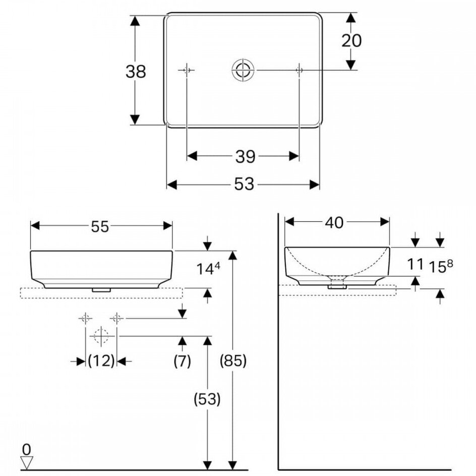 Praustuvas pastatomas GEBERIT VariForm 55 stačiakampis 4