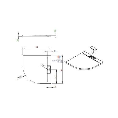 Radaway Giaros A akmens masės baltas pusapvalis dušo padėklas 900x900 mm 1