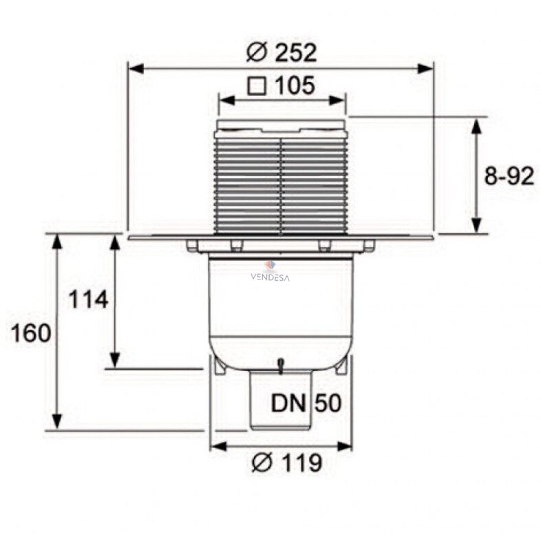 TECEdrainpoint S 130 drain trapo komplektas, vertikalus, su Seal System universaliu flanšu 2