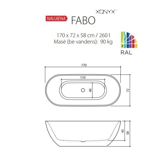 Xonyx akmens masės vonia FABO balta matinė 3